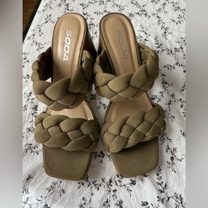 Soda Khaki Braided Women's Heels